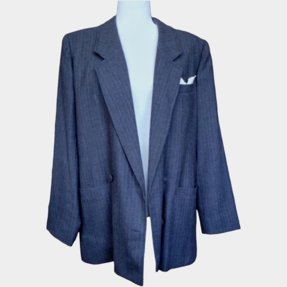 Vintage hand-made woolen long jacket blazer charcoal grey double breasted 10 - Picture 1 of 15